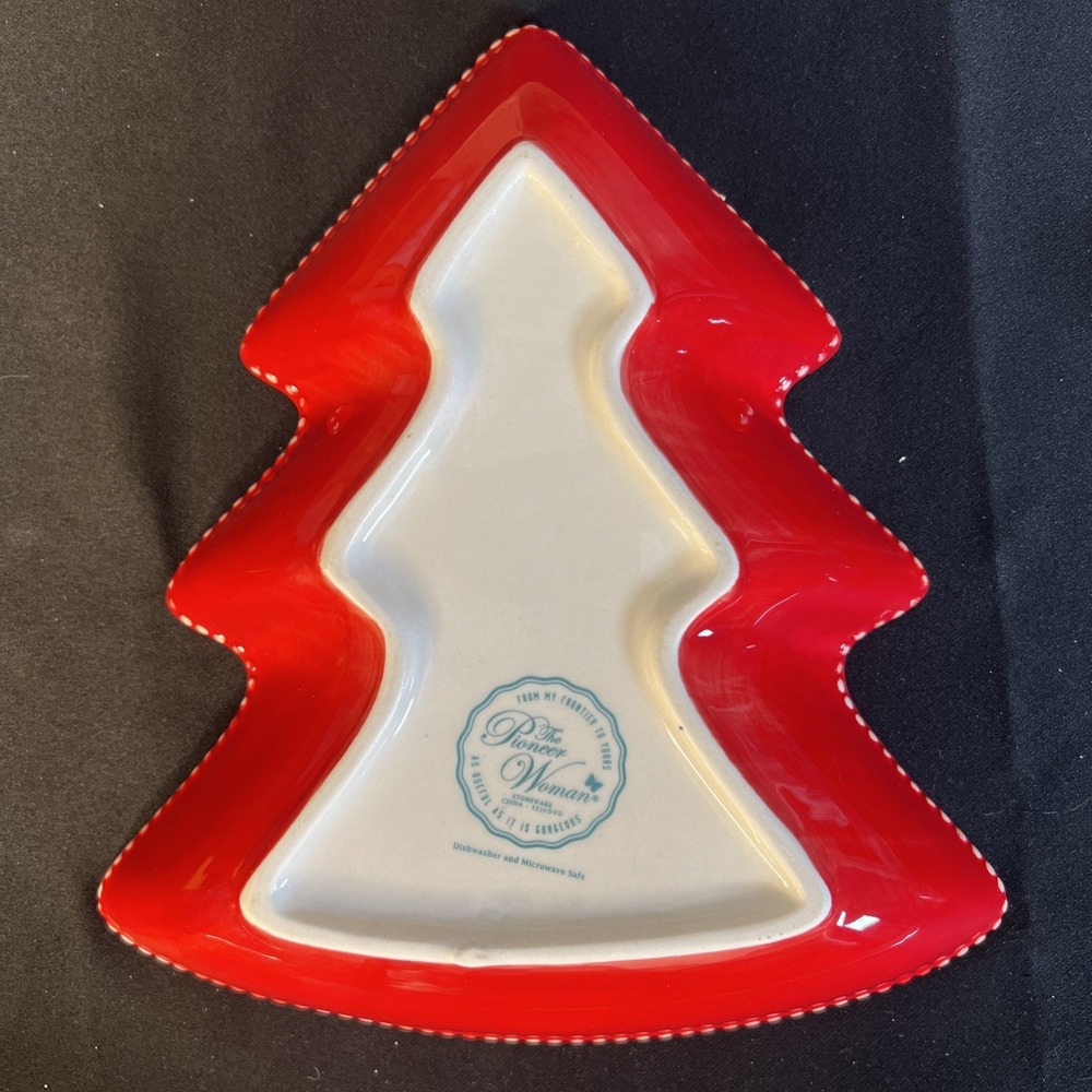 Pioneer Woman Candy Cookie Dish Nesting Set Christmas Tree Holiday Server 2"Deep - Picture 8 of 8